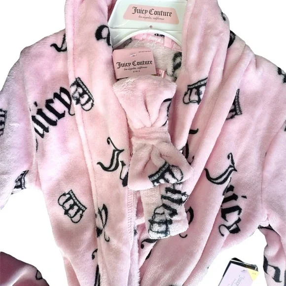 Juicy Couture Girls Pink Fleece Robe + Bow Headband Set • Size M (6–8) • NWT - Picture 5 of 6